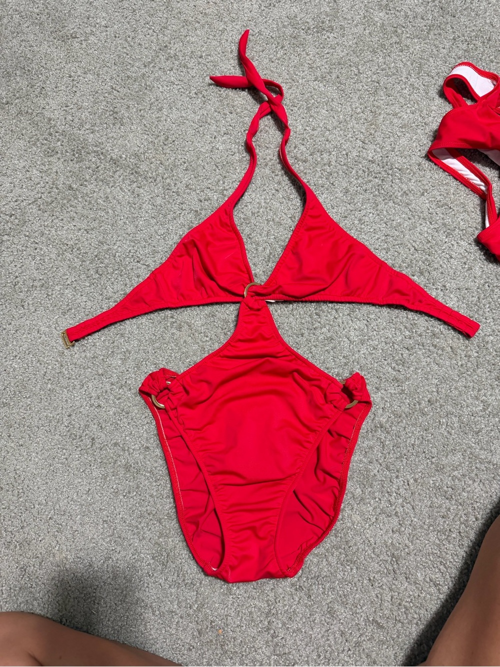 Red women’s One-Piece Swimsuit with Ring Accent pageant